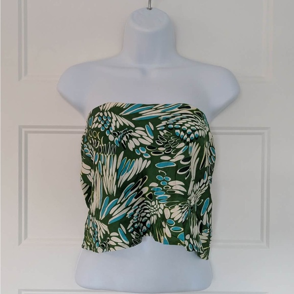 Reformation Silk Strapless Top Green Print Bandeau S Anthropologie - Picture 2 of 6